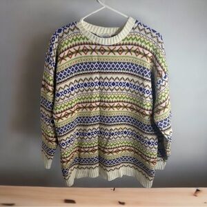 Vintage Rose Knit Sweater Made in USA Large Purple Green Orange Crewneck